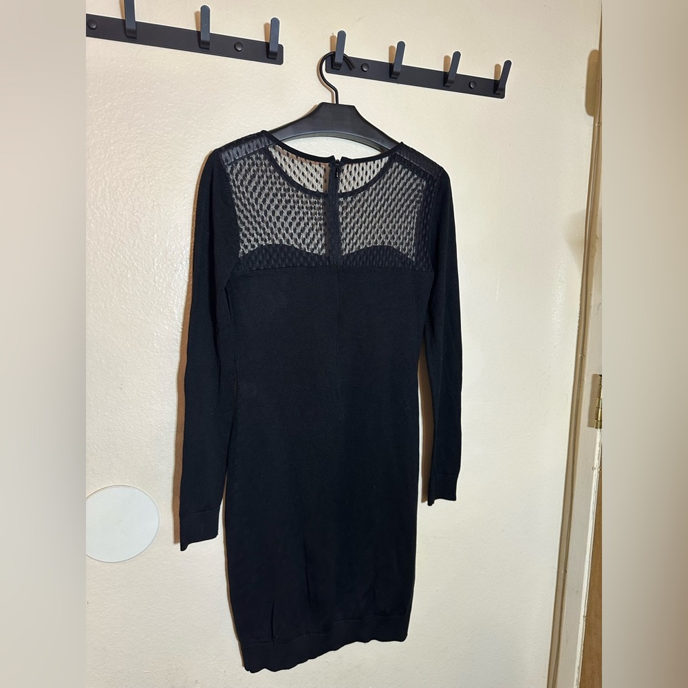 Diane Von Furstenberg Black Long Sleeve Dress with Mesh